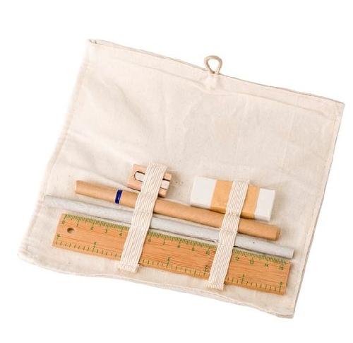 Drawing Set - Bamboo Ruler, Wooden Pencil Sharpener, Eraser, Pencil & Pen